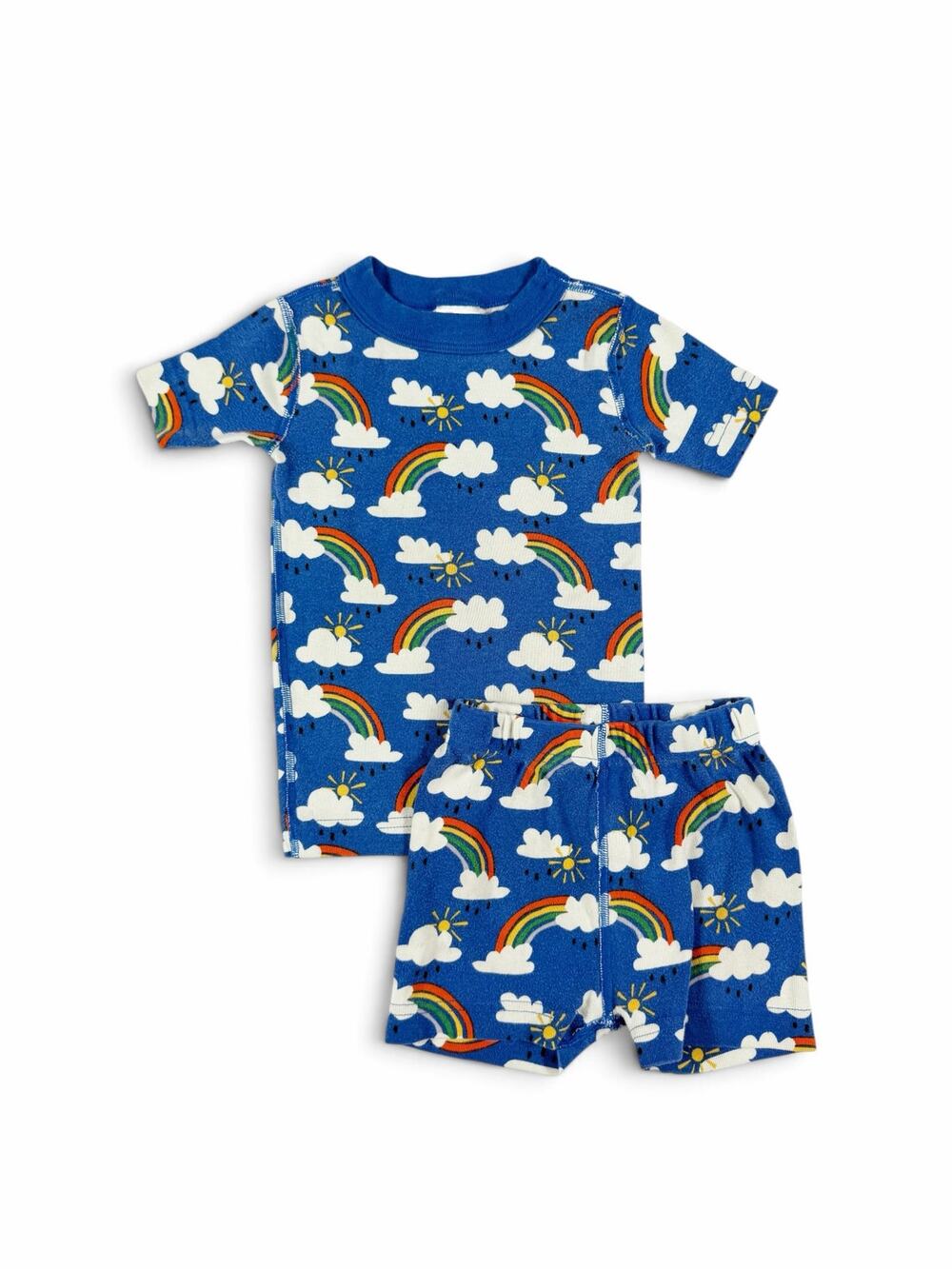 Hanna Andersson Rain or Shine Rainbow Cloud Short John Pajamas Blue Size 4